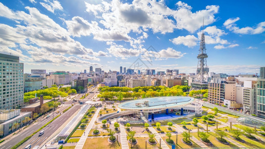 建筑学风景假期日本名古屋市中心蓝天线图片