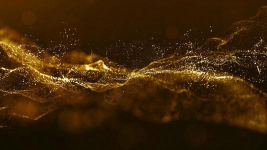 散焦带有bokeh和光背景的抽象金色数字粒子波未来派数字的背景图片