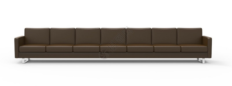 棕色沙发在白色背景上被隔离的极长棕色皮革沙发3D小憩目的白色设计图片