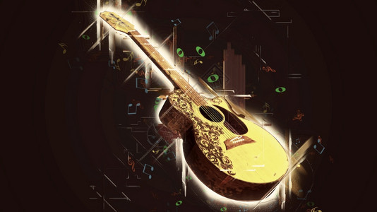 插图黑色背景的古典吉他音乐笔记3D黑色背景的古典吉它音乐笔记fn方正黑体简fs18bbordshad3cH2FFF流行音乐艺术图片