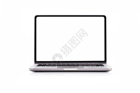 商业白色背景隔离空屏幕的笔记本电脑空屏工作正面图片