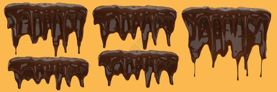 3d显示带有剪切路径的孤立液巧克力滴模板食物糖奶油图片