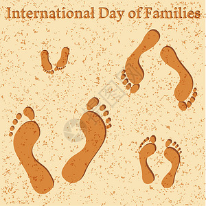 国际的为人父母育儿由4组成的家庭国际日概念父亲母女儿婴国际家庭日他们在国际家庭日海滩上的脚印图片
