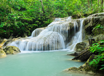 泰国美丽的热带雨林瀑泰国美丽热带雨林树旅行丛图片