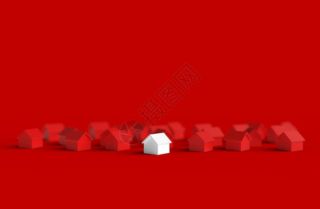 建造红色背景3D上隔绝的模糊房屋组说明结构体住房图片