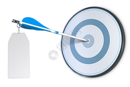 为了一箭击中蓝目标的心在箭尾端固定一个空白标志3D图像专门用于商业通信或目的3D图像用于白背景商业理念和通信概6月1日9图片