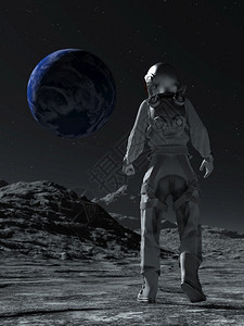 探索天文学宇航员在月球上的太空行走看着地球3d渲染宇航员在月球上的太空行走看着地球宇宙图片