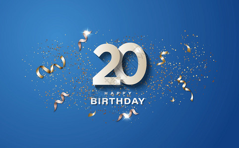 形象的20岁生日蓝底有白数字生日快乐标语概念活动装饰插图的股票庆祝快乐图片