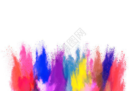 剪下速度白色背景涂料Holi爆炸的彩色粉末冻结运动喷图片