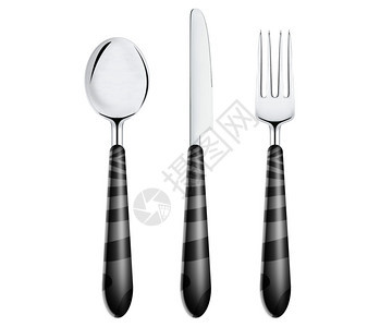 餐厅具勺子在白色背景上隔离的叉勺和刀图片