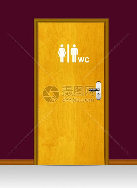 内部的正方形木门上公共厕所的标志质地图片