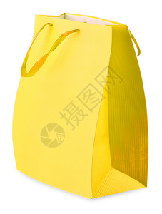 白色背景孤立的黄购物袋纸小路卖购物者图片
