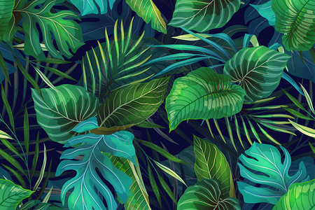 绘画无缝矢量模式与具有现代风格的外来热带植物异国相配Trendy丛林色彩多背景设计荒野纺织品图片