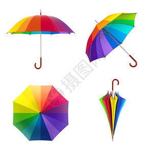 热带有创造力的彩色虹伞隔离在白色背景3D插图彩色虹伞隔离在白色背景插图复古的图片