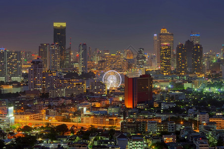 夜晚公路金融的水著名曼谷黄昏夜景区商业曼谷夜景的市风夜背景