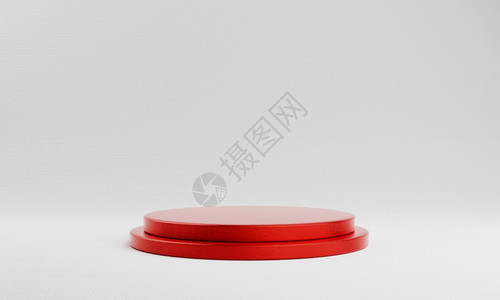 白色背景的红圆柱产品展示摘要最低限度几何概念工作室讲台平展览演示阶段3D图解使形设计化空的墙明亮图片