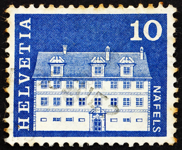 收藏海尔维蒂亚古董瑞士CIRCA1968年在瑞士印刷的邮票显示Freuler豪宅瑞士Nafels1968年circa图片