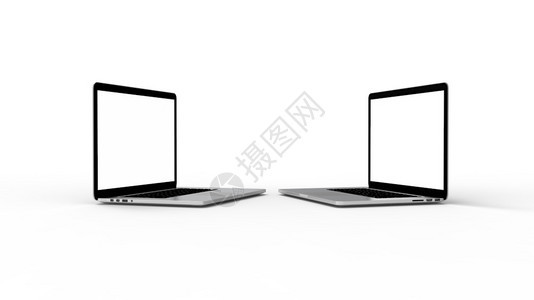 流动多媒体在白色背景上隔离的现代笔记本电脑3D说明目的图片