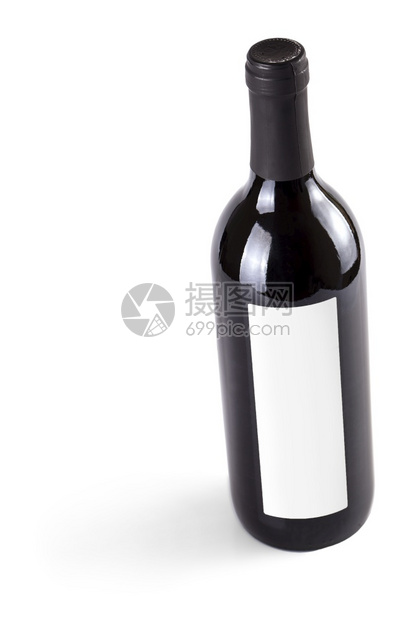 红色葡萄酒瓶子有真正的纸面空白标签纸上孤立产品茶点波尔多图片