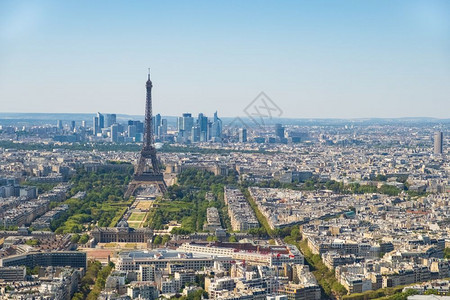 户外风景优美弧从法国巴黎蒙帕纳斯塔看到巴黎与埃菲尔铁塔残疾人和国防商业区一道的巴黎天际线空中全景图象图片
