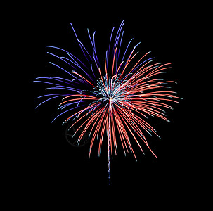 黄色的爆裂天空新一年和周纪念日概在夜空中展出美丽的节庆蓝色和红烟花图片