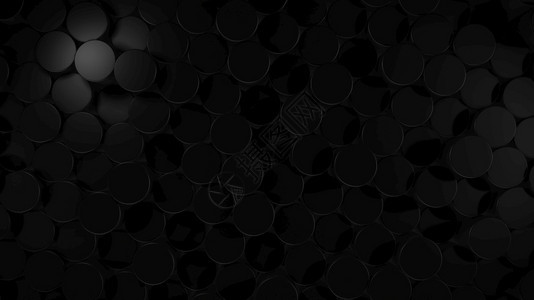 渲染马赛克圆圈3D虚拟空间中抽象圆柱形几何黑色表面的三维翻接随机定位几何形状由圆柱体制成的明亮和美丽背景图片