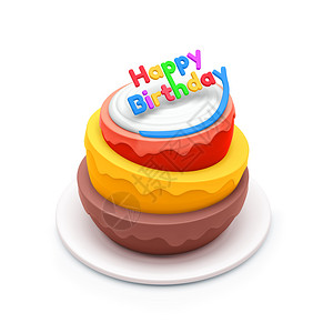 小雨烘烤的棉花糖生日蛋糕在白色背景上孤立的生日蛋糕3D插图生日蛋糕图片