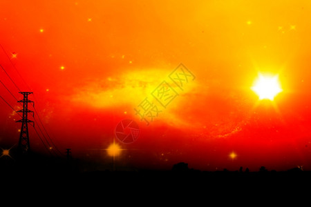 以橙色天空和银河系为核心的玉米田中央高压电极环境分配中间图片