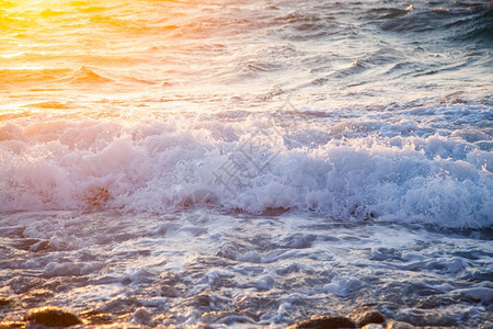 蓝色的日落夏季假背景的海浪观季节图片