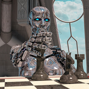竞赛机器人正在下棋高科技3d插图渲染机器人正在下棋插图科学半机械人图片