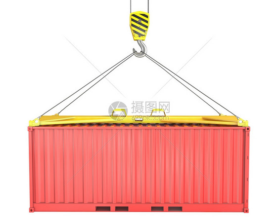 颜色出口贮存集装箱货吊在散放器上以白色背景隔开图片