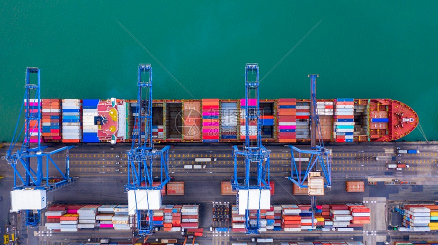 太平洋天线最佳商业港口的空中观货集装箱船商业全球进出口海上物流运输海公司船只和舶国际航空运输包括图片