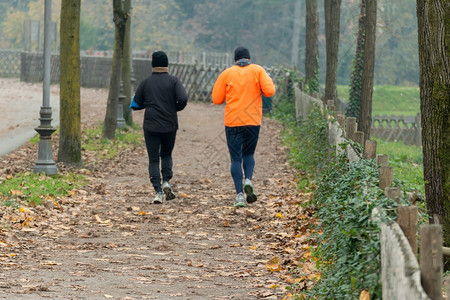 秋季森林里跑步的人图片