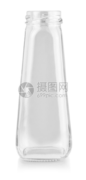 正面目的空玻璃瓶在白背景与剪切路径隔开纯度图片