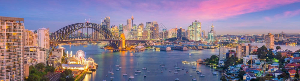 地标建筑学澳洲悉尼市下城天际的线全景图片