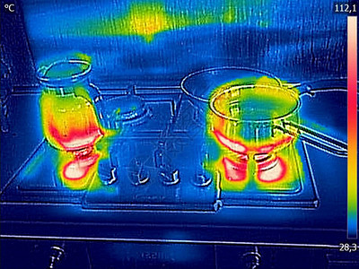 火热像在煤气炉灶上做饭红外排放图片