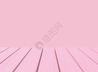 天语气插图3d以蒙戴风格墙壁背景提供空的甜蜜柔软糊贴纸粉红色木板桌背景图片