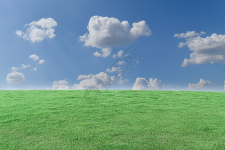 绿草和蓝天空有白云美丽的自然草地景观平线太阳蓝色的季节高清图片素材