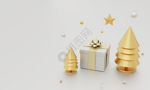 蜡烛圣诞节成套装饰和配有Xmas树金星礼物盒和银灰背景的雪花假日和3D对象概念插图目的渲染图片