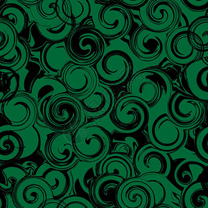 黑色和绿无缝图案带有斜纹卷曲的抽象纹理含有圆卷曲和绿色纹条的自然理花卷发捻图片