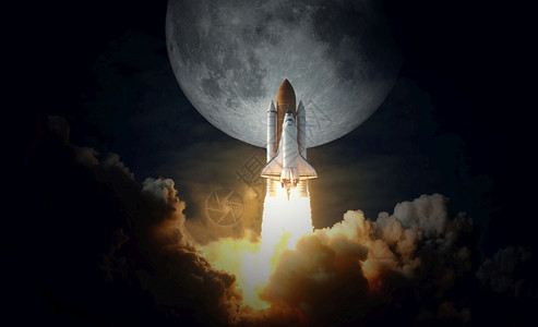 航天飞机起往月球由美国航天局提供的这张图像元素发射勘探卫星图片