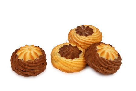 不良糖桩在白色背景上孤立的几种口水短面包饼干Thickbreadcookie图片