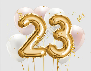 23岁生日快乐金宝石气球贺礼背景23周年纪念徽标模板第23次以彩面相片库存庆祝年龄派对标识图片