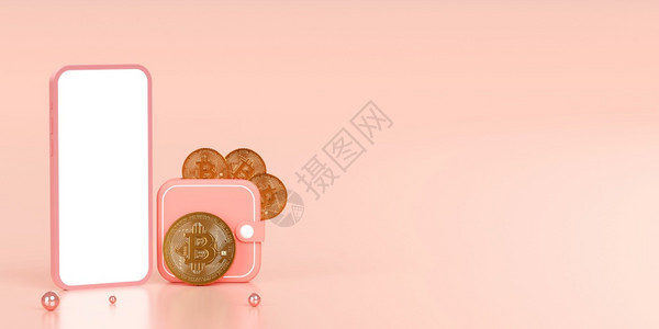 应用成功BitcoinBTC智能手机加密货币钱包3d插图在线的图片