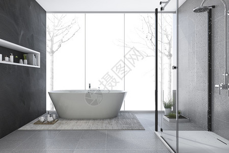 美丽的3d在冬季提供现代设计浴室海滩舒适图片