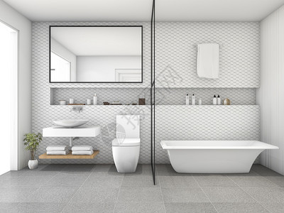 柔软的3d使白色六边瓷砖现代化浴室卫生间住宅图片