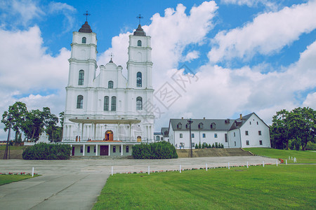 白色的宗教大堂拉脱维亚的教堂阿格洛纳旅行照片2016水平的图片