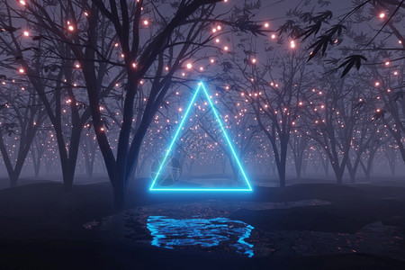 幻想小说三角形外星行地貌森林3D层的闪光耀三角星图片