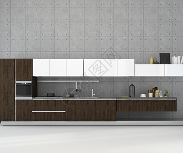 3d提供白色最小模型厨房装有木质饰品头住宅厨具图片