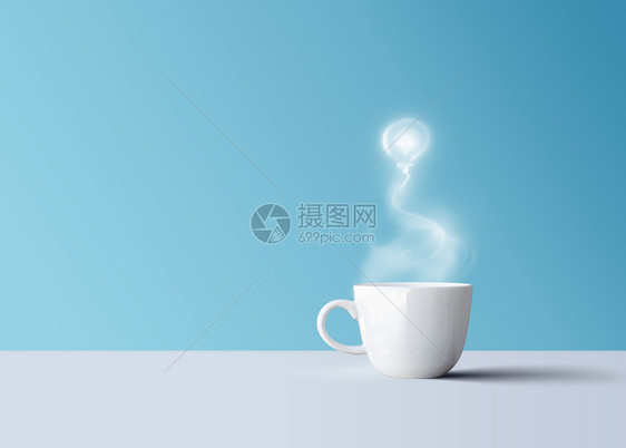 白咖啡杯中的热黑带有芳香烟雾灯泡咖啡店杯子品尝图片